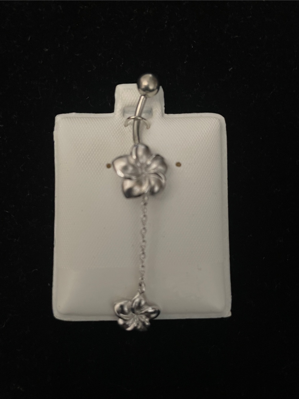 Silver Floral Dangle Belly Button Ring